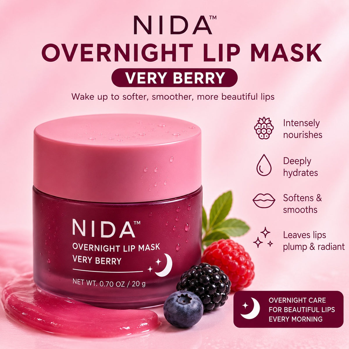 Nida Overnight Very Berry Lip Mask 20G